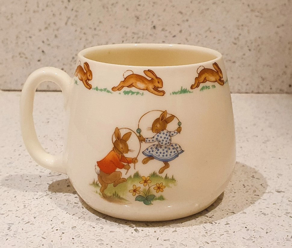 Bunnykins Mug, Bunnykins Cup, Ceramic, Royal Doulton, Christening, Baby Shower, 1950s, Rare