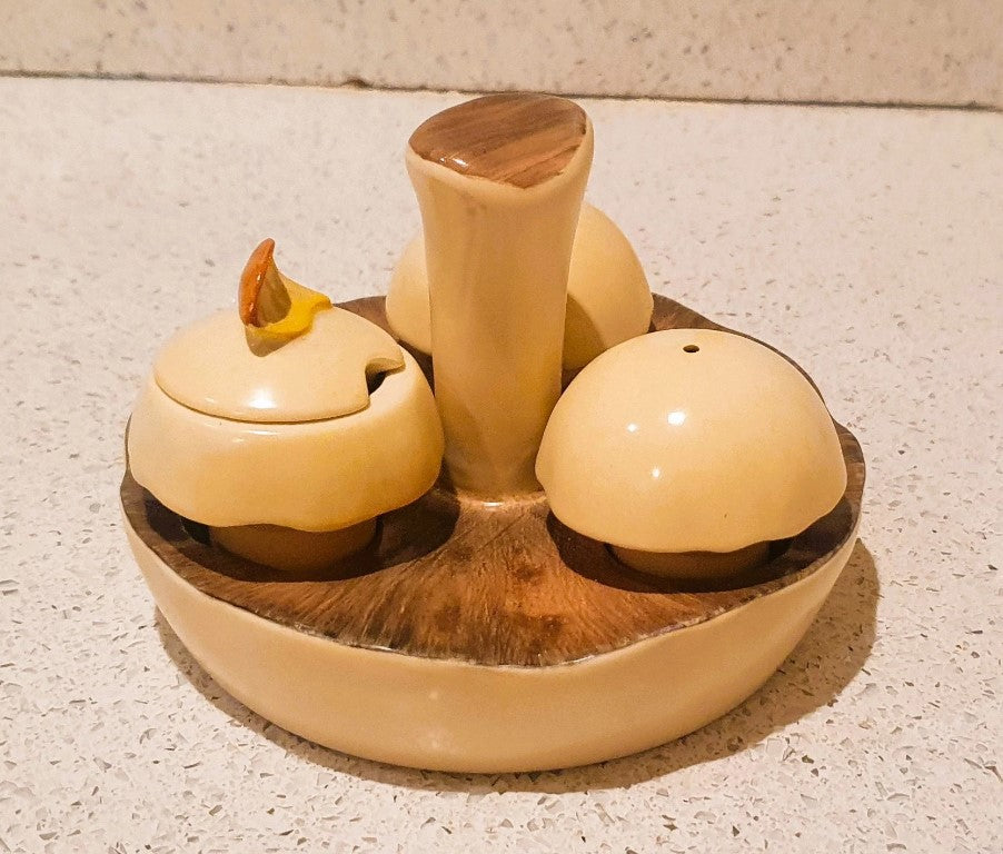 Carltonware Mushroom Cruet set, 3 Pot Condiment Set, Quirky, Mushroom shaped Salt and Pepper, Carlton Ware