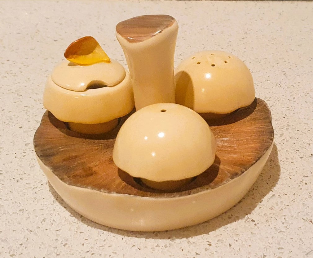 Carltonware Mushroom Cruet set, 3 Pot Condiment Set, Quirky, Mushroom shaped Salt and Pepper, Carlton Ware