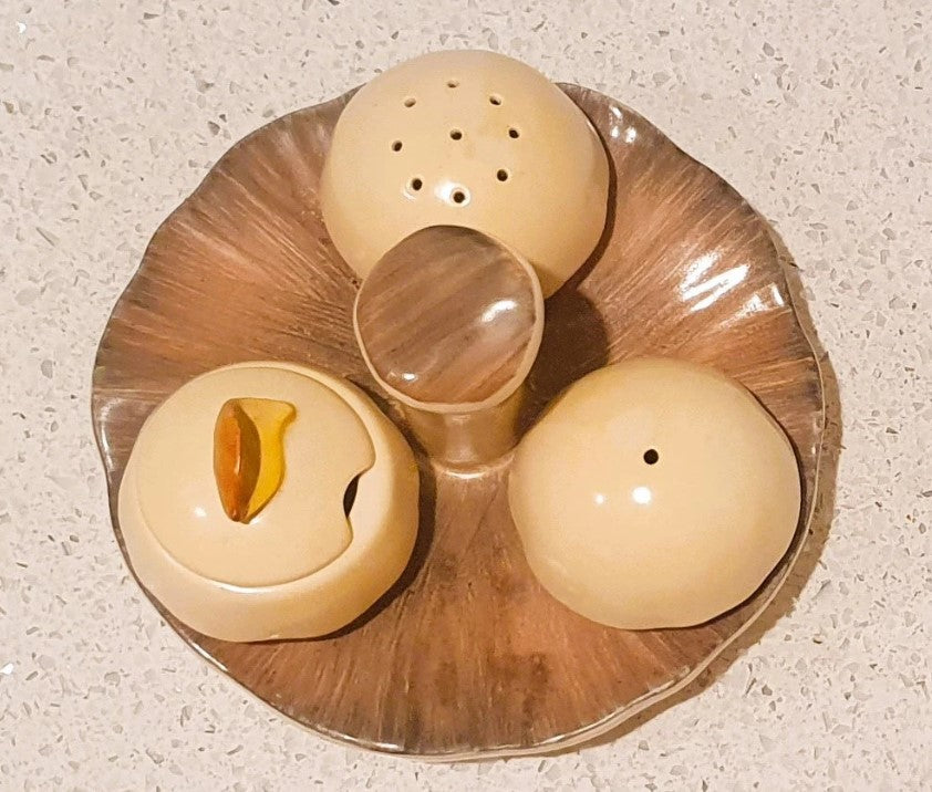 Carltonware Mushroom Cruet set, 3 Pot Condiment Set, Quirky, Mushroom shaped Salt and Pepper, Carlton Ware