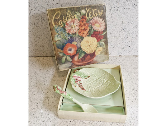 Carltonware Plate, Boxed, Fox Glove Dish with original Ceramic Jam Spoon, Original box, Carlton Ware