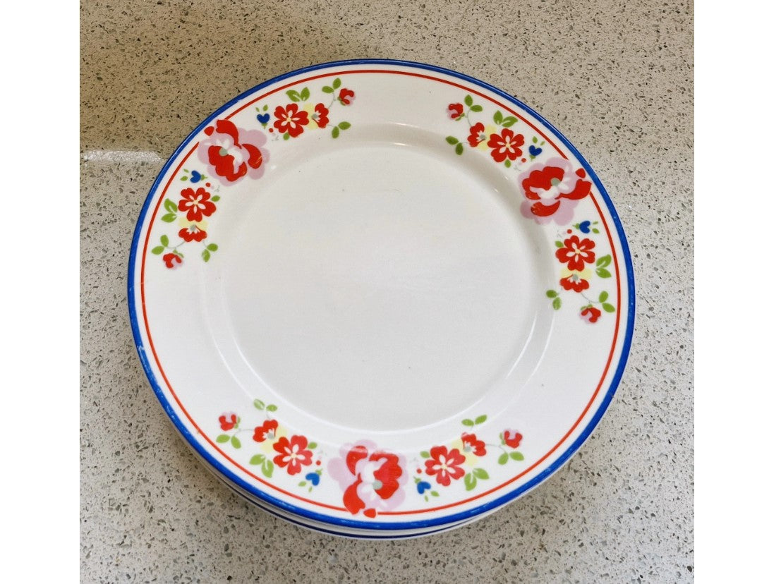 Cath Kidston, Ceramic, Large, Dinner Plates, Retro, Floral, Cottage core, White, Blue, Red, 10.75 Inch Plates, Price is per Plate