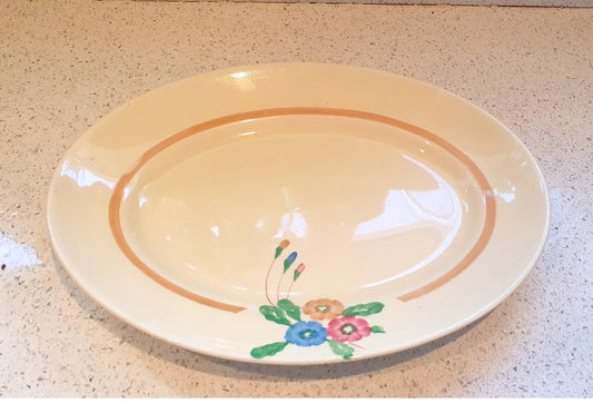 Clarice Cliff Large Plate, Clarice Cliff Large Platter, Clarice Cliff Hand Painted Pate, Large 14 inch, Art Deco, Nosegay, Large Plate, Oval, Original, Flowers, Bright, Bold, 1930s- Original and Signed