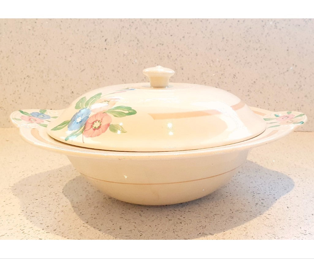 Clarice Cliff Tureen, Art Deco hand Painted Tureen, Clarice Cliff, Nosegay, Serving Dish, Tureen, Lidded Bowl, Rare, 1920's Original - Signed