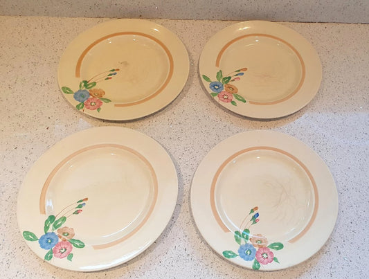 Clarice Cliff hand Painted Plates, Art deco, Side Plates, Nosegay,  Art Deco, 1940s, Signed, Original