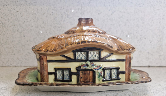 Cottage Shaped Butter Dish, Cottage Ware Butter Dish, Vintage Butter Dish, Hand painted 