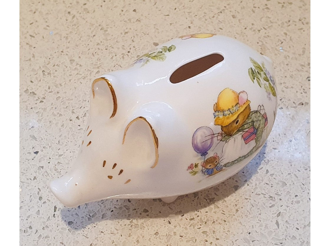 Small fine china piggy bank, Vintage, Mouse 
