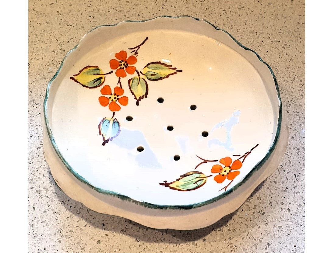 Art Deco Crown Durcal, Salad Bowl, 1930s, Rare, Crown Ducal, Art Deco, Salad bowl, 3 Footed, Hand Painted Salad dish, with holes, Very good condition