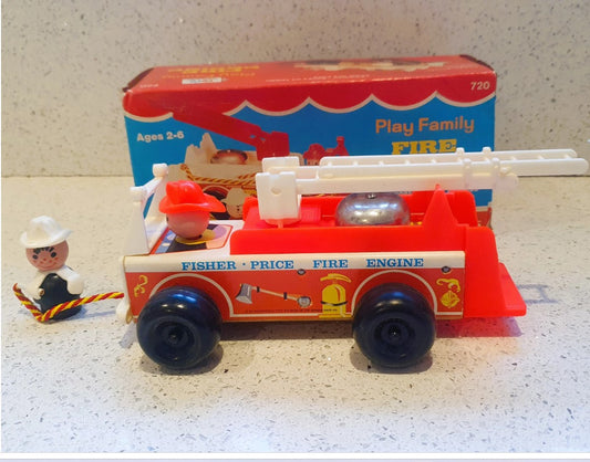 Fisher-Price Play Family fire Engine, with Bell, White front, 70s Fisher Price fire Engine