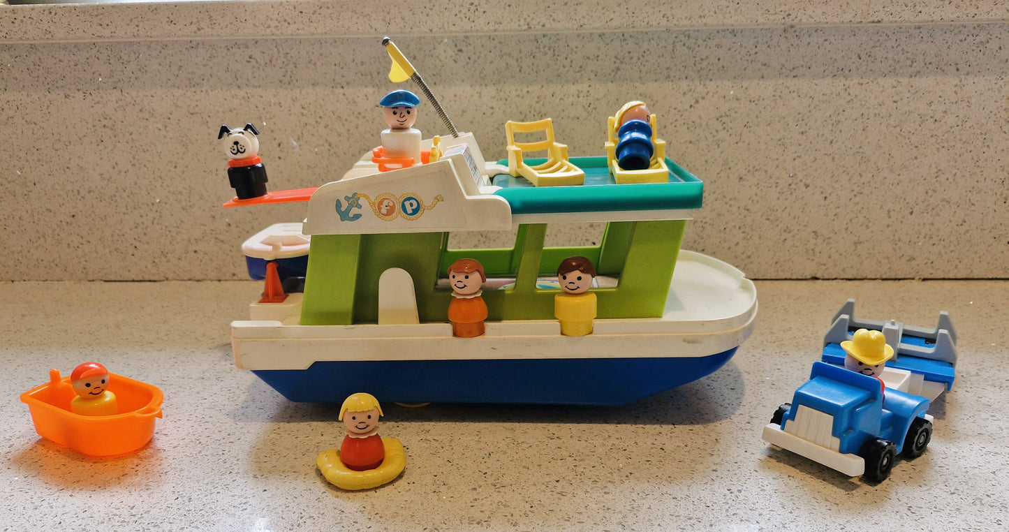 Fisher Price Houseboat, Fisher Price Houseboat complete, COMPLETE, 70s Toys, Fisher Price little people, Vintage,