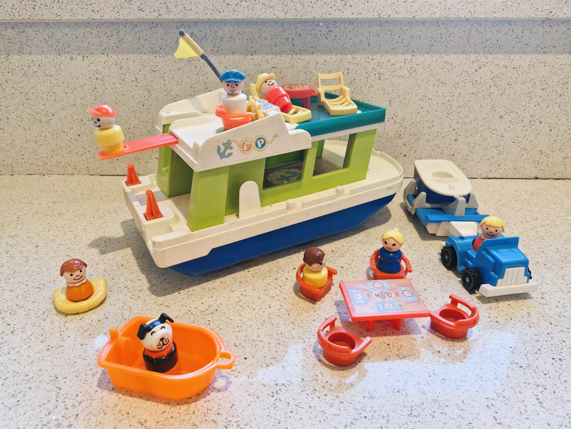 Fisher Price Houseboat, Fisher Price Houseboat complete, COMPLETE, 70s Toys, Fisher Price little people, Vintage,