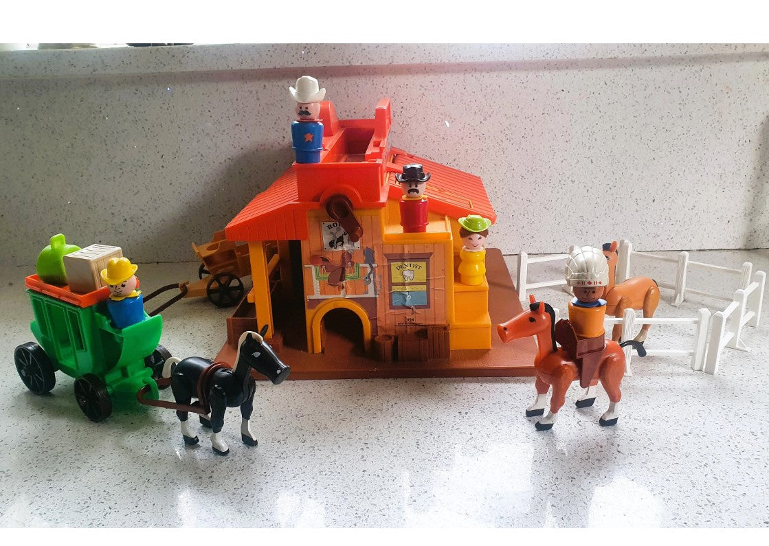 80s Fisher-Price Western Town, Fisher Price Western Town, COMPLETE, With Box, Boxed