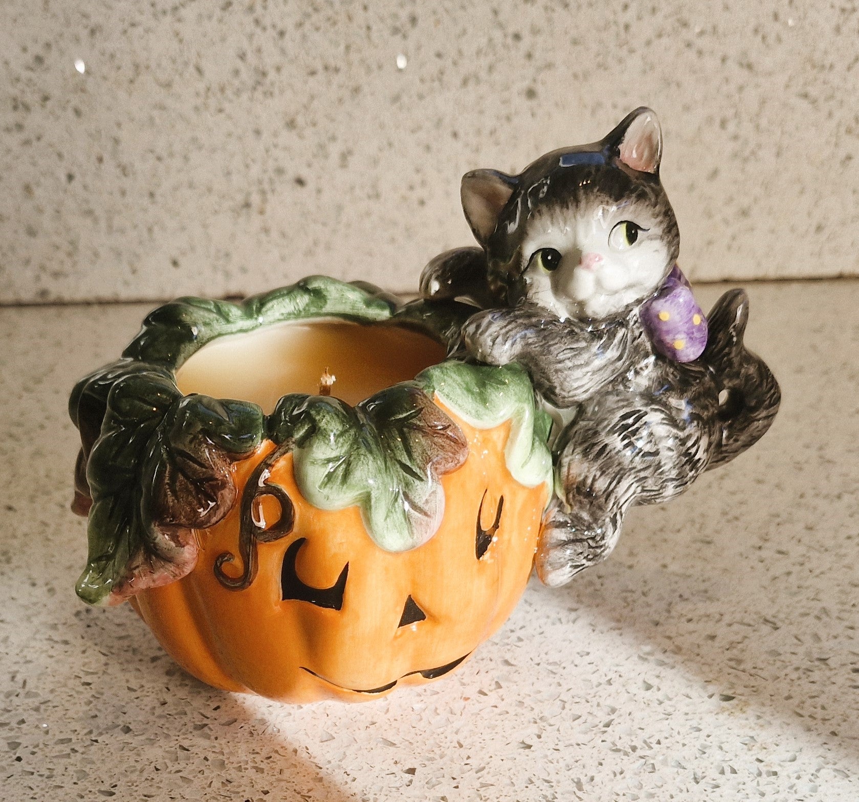 Fitz and Floyd Halloween Candle, Fitz and Floyd Cat, Fitz and Floyd Pumpkin, Vintage Fitz and Floyd 