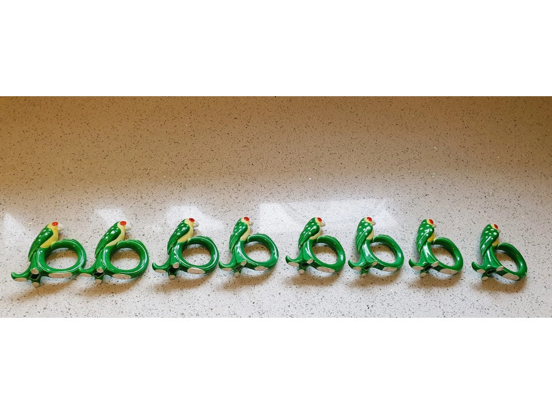 Fitz and Floyd Parrot Napkin Rings, Set of 8, Vintage Fitz and Floyd, Quirky Napkin Rings, Parrots, Napkins, ceramic