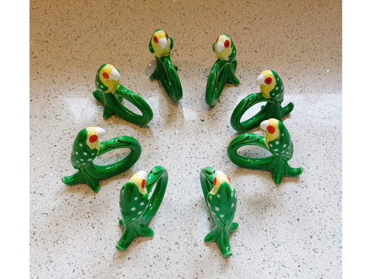 Fitz and Floyd Parrot Napkin Rings, Set of 8, Vintage Fitz and Floyd, Quirky Napkin Rings, Parrots, Napkins, ceramic