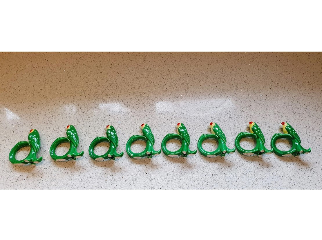 Fitz and Floyd Parrot Napkin Rings, Set of 8, Vintage Fitz and Floyd, Quirky Napkin Rings, Parrots, Napkins, ceramic