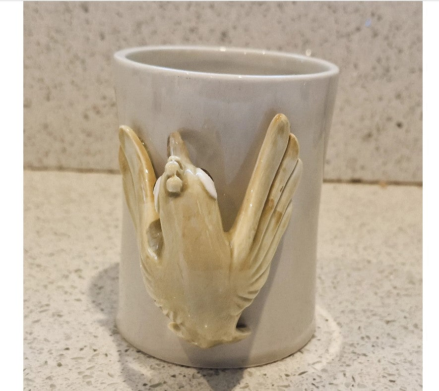 Fitz and Floyd, yellow Bird Mug, Bird in Hand, Ceramic, Handmade, Hand Painted, 1978, Vintage, Rare