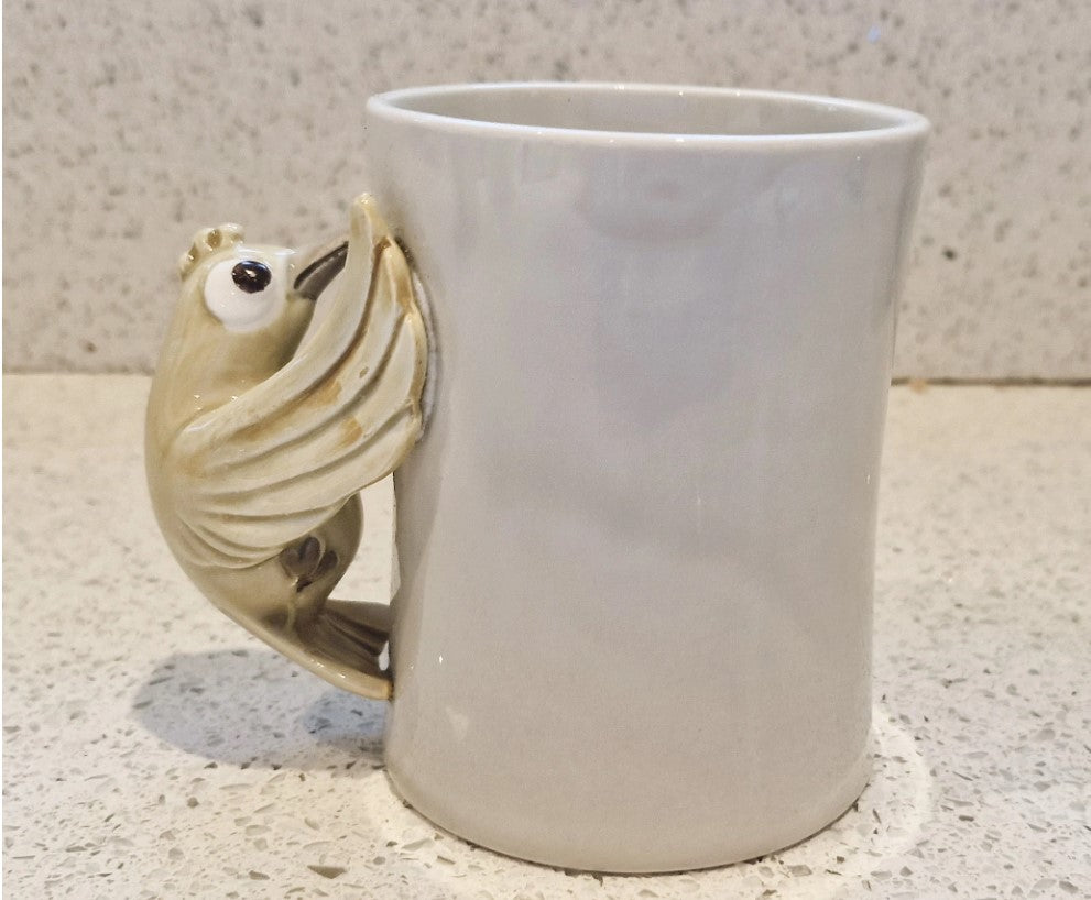 Fitz and Floyd, yellow Bird Mug, Bird in Hand, Ceramic, Handmade, Hand Painted, 1978, Vintage, Rare