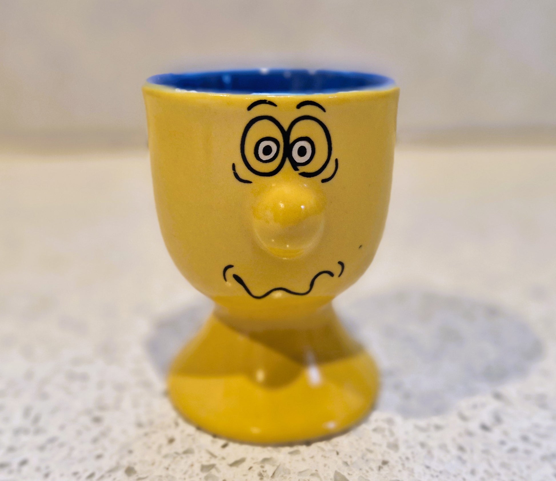 Funny Face Egg Cup, Yellow and Blue, Trade WInds 