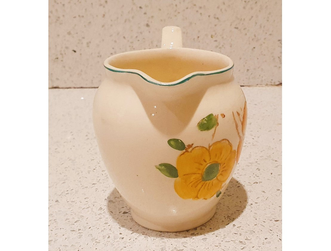 Art Deco Hand Painted Milk Jug, Art Deco Hand Painted Creamer, Floral, Cream Coloured, Orange, Yellow, flowers, Green