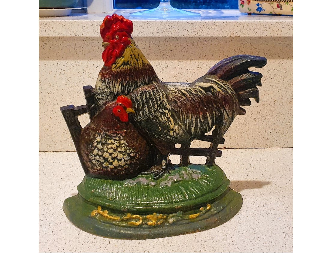 Cast Iron Cockerel Door Stop,  Large Cockrel Shaped Door Stop, Rooster, Chicken, Doorstop, Hand painted, Farmhouse, Country Home Decor