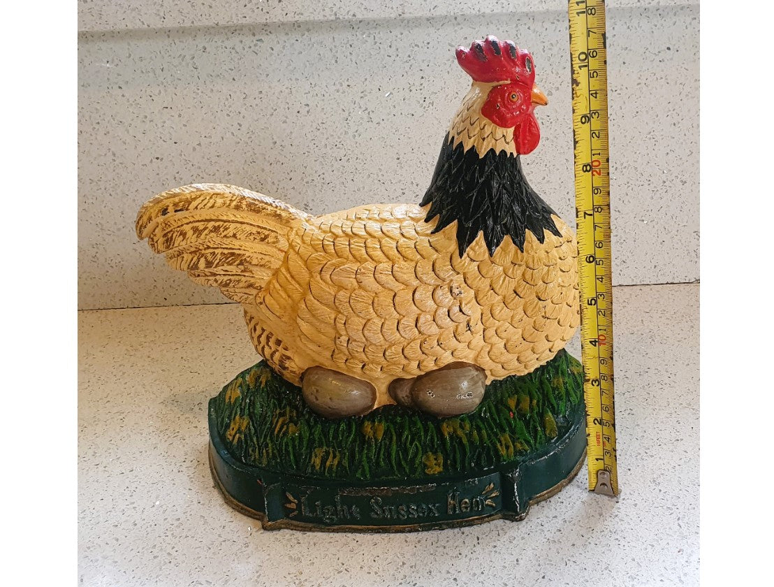 Light Sussex Hen Door Stop, Cast Iron Chicken door stop, Large, Vintage, Cast Iron, Hen, Light Sussex, Doorstop, Hand painted, Farmhouse, Countryside