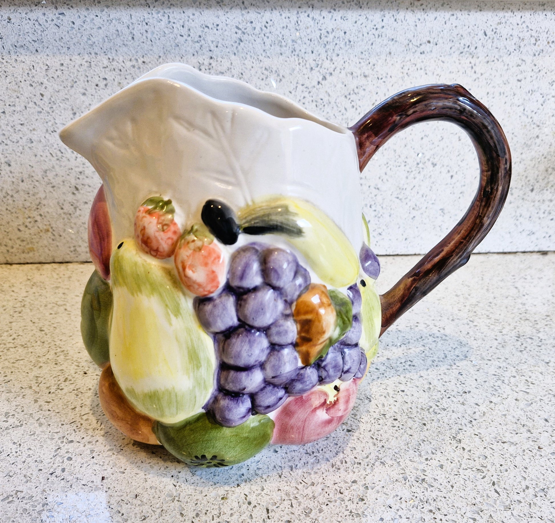 Large Majolica Fruit Pitcher, Large Majolica Fruit Jug, Large Vase, Large Jug, Large Pitcher, Majolica, Portugal, Majolica Fruit Design