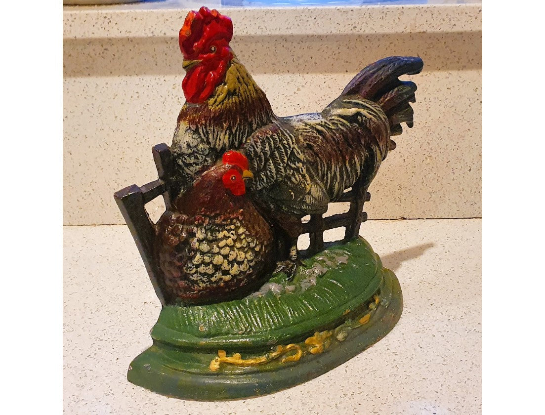 Cast Iron Cockerel Door Stop,  Large Cockrel Shaped Door Stop, Rooster, Chicken, Doorstop, Hand painted, Farmhouse, Country Home Decor
