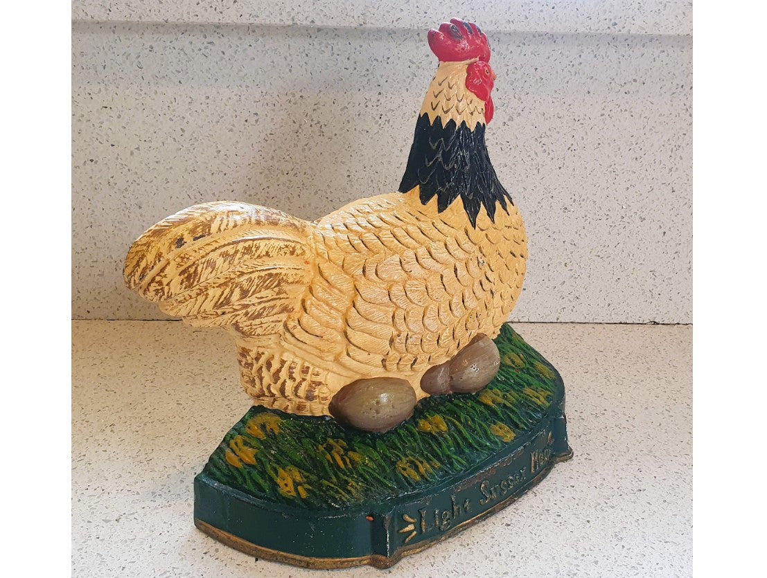 Light Sussex Hen Door Stop, Cast Iron Chicken door stop, Large, Vintage, Cast Iron, Hen, Light Sussex, Doorstop, Hand painted, Farmhouse, Countryside