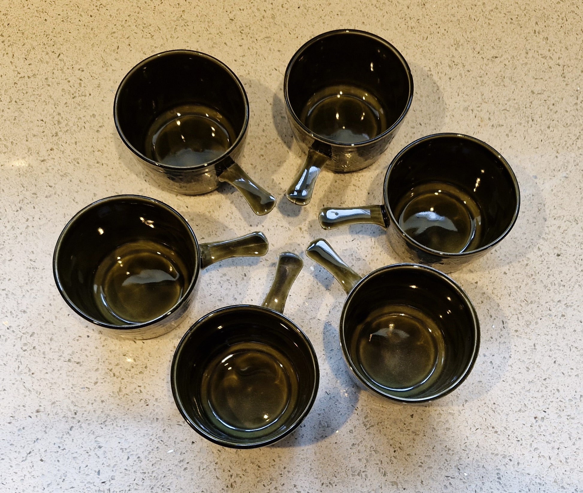 Mid Century Green Soup Bowls, Handles, Staffordshire Tableware