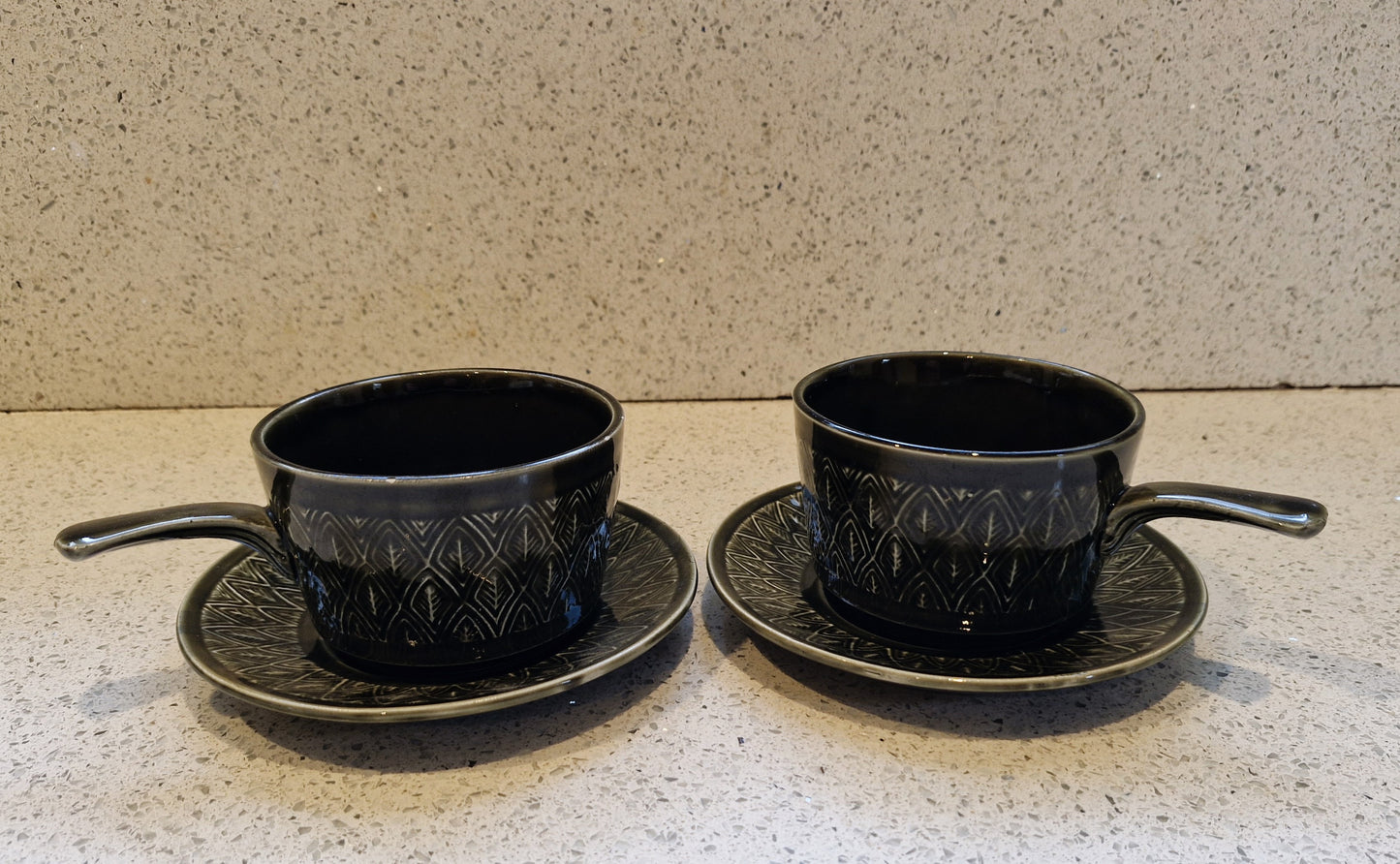 Mid Century Green Soup Bowls, Handles, Staffordshire Tableware