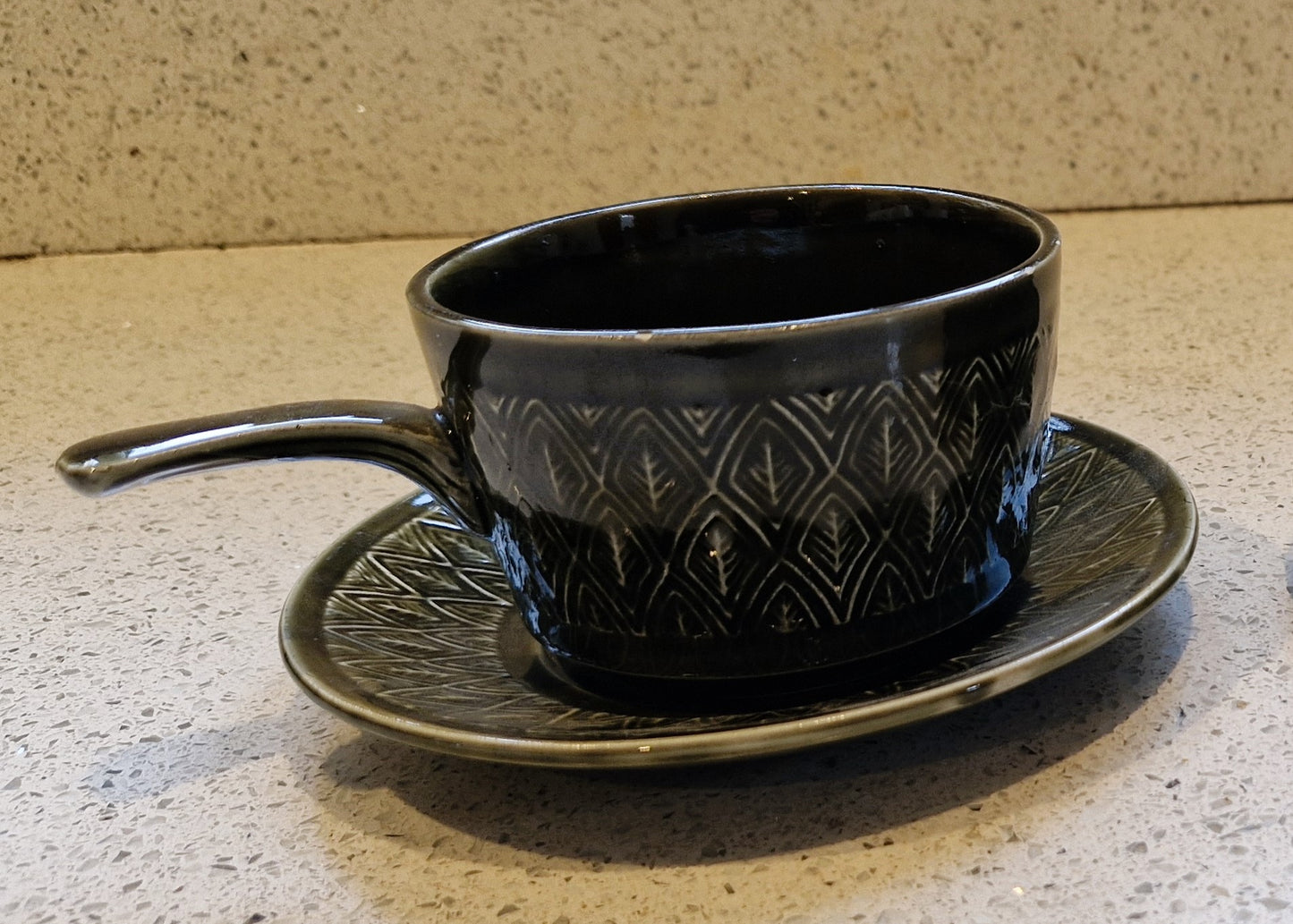 Mid Century Green Soup Bowls, Handles, Staffordshire Tableware