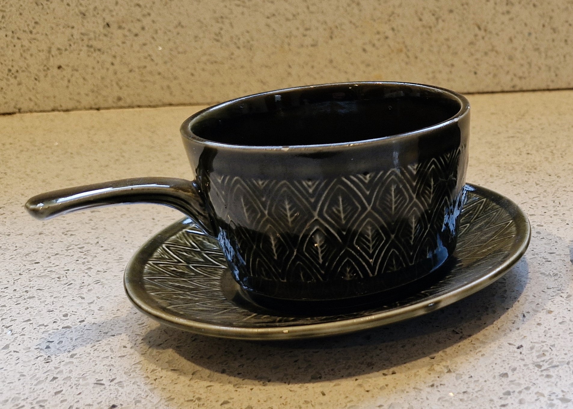 Mid Century Green Soup Bowls, Handles, Staffordshire Tableware