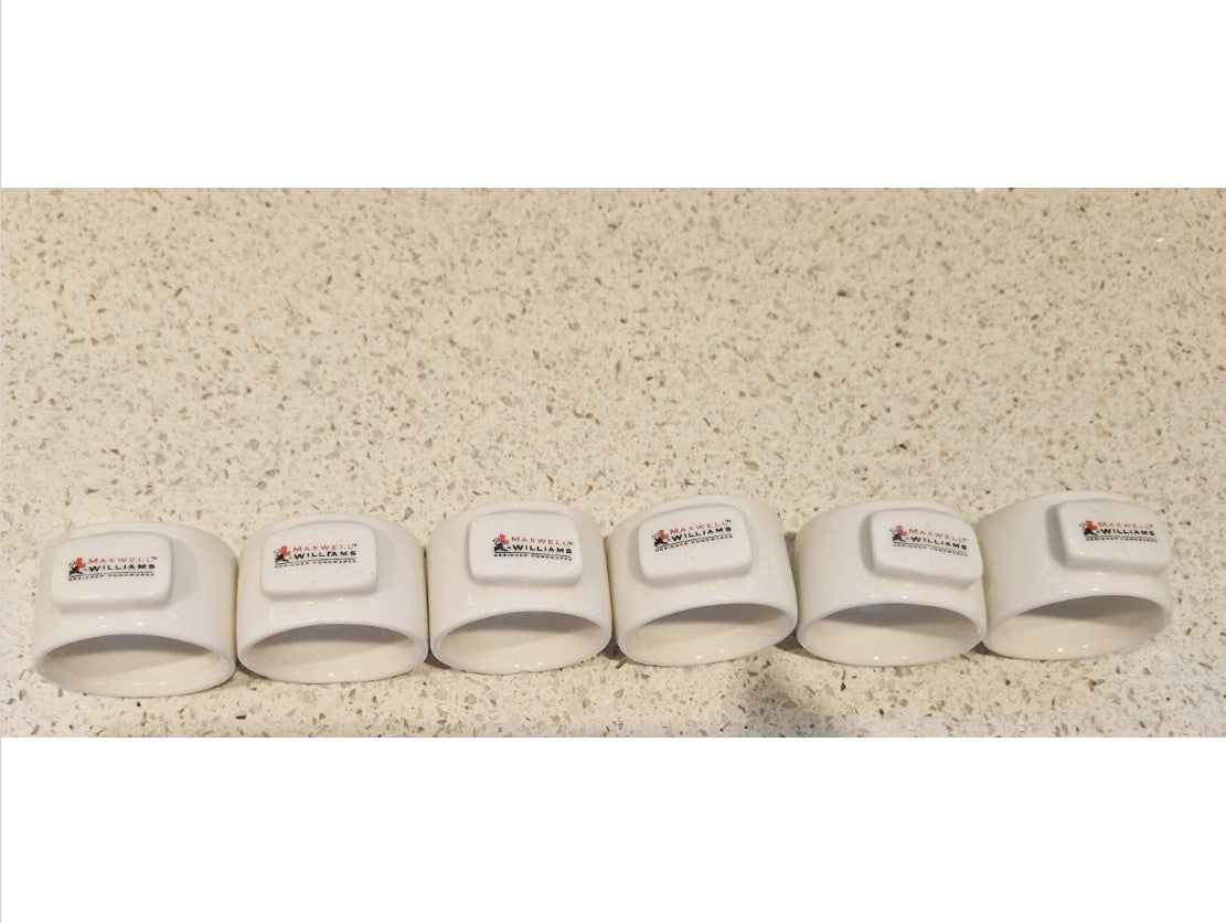 Maxwell Williams Napkin Rings, White Napkin Rings, Ceramic White Napkin Rings, Set, Maxwell Williams, Set of 6 Maxwell Williams Napkin Rings 