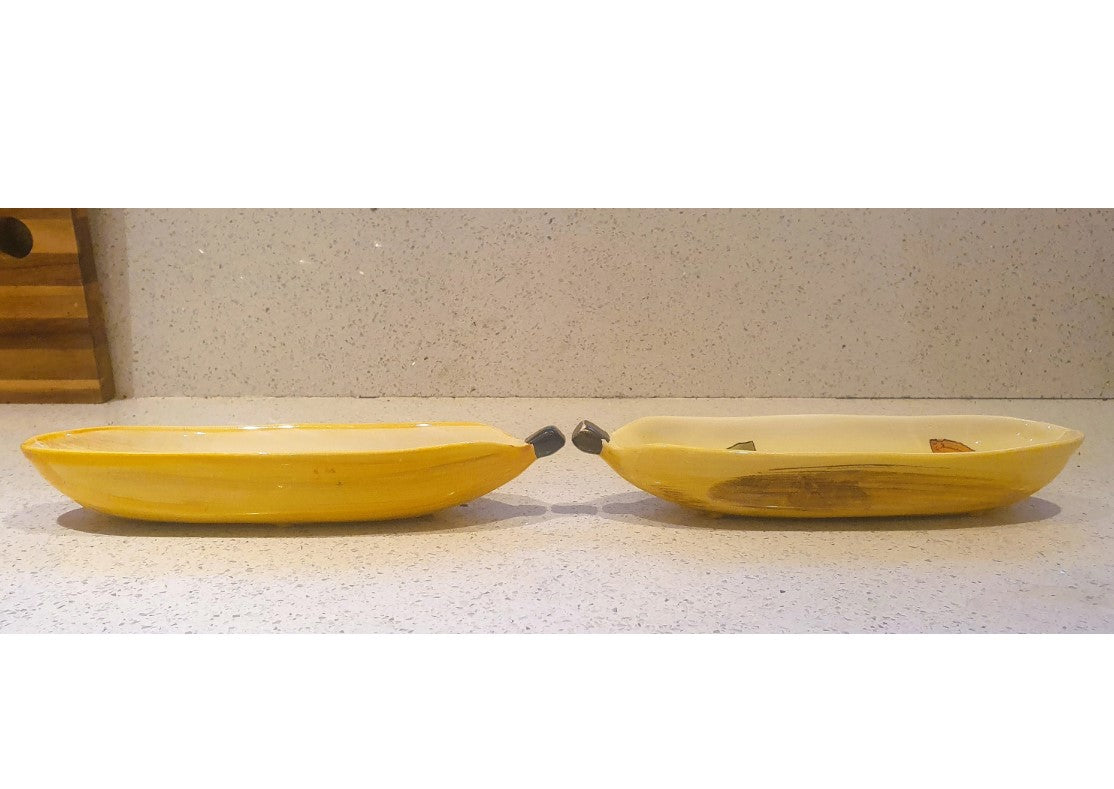Banana Split Dishes, Banana Shaped, Raymond Pottery, Toni Raymond,Mid century ceramics 