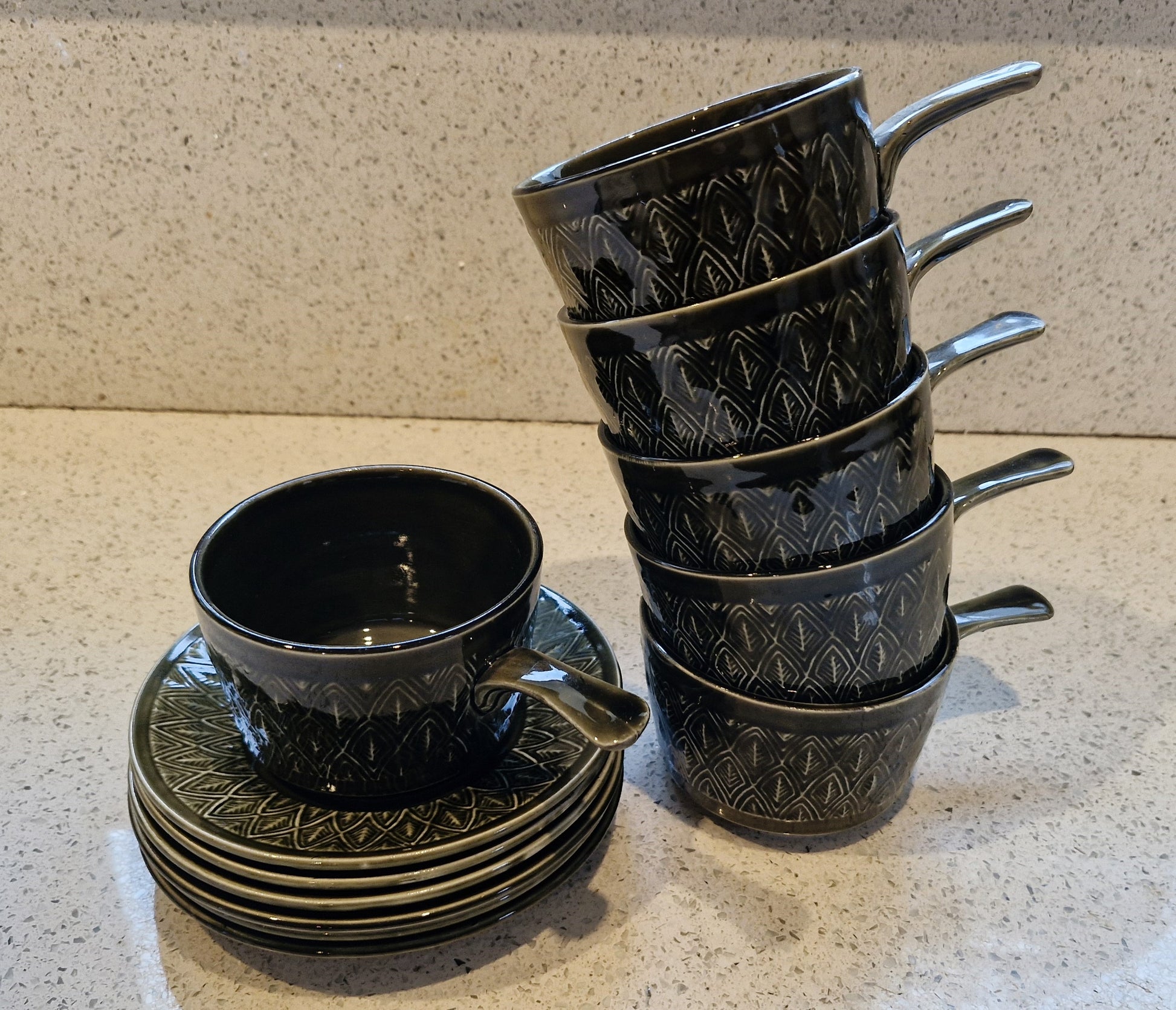 Mid Century Green Soup Bowls, Handles, Staffordshire Tableware