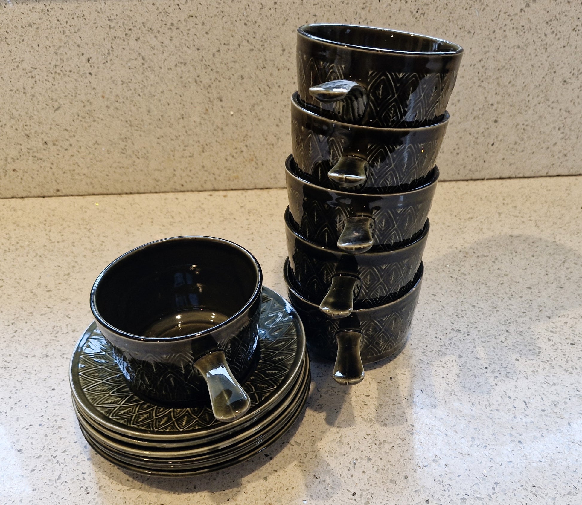 Mid Century Green Soup Bowls, Handles, Staffordshire Tableware