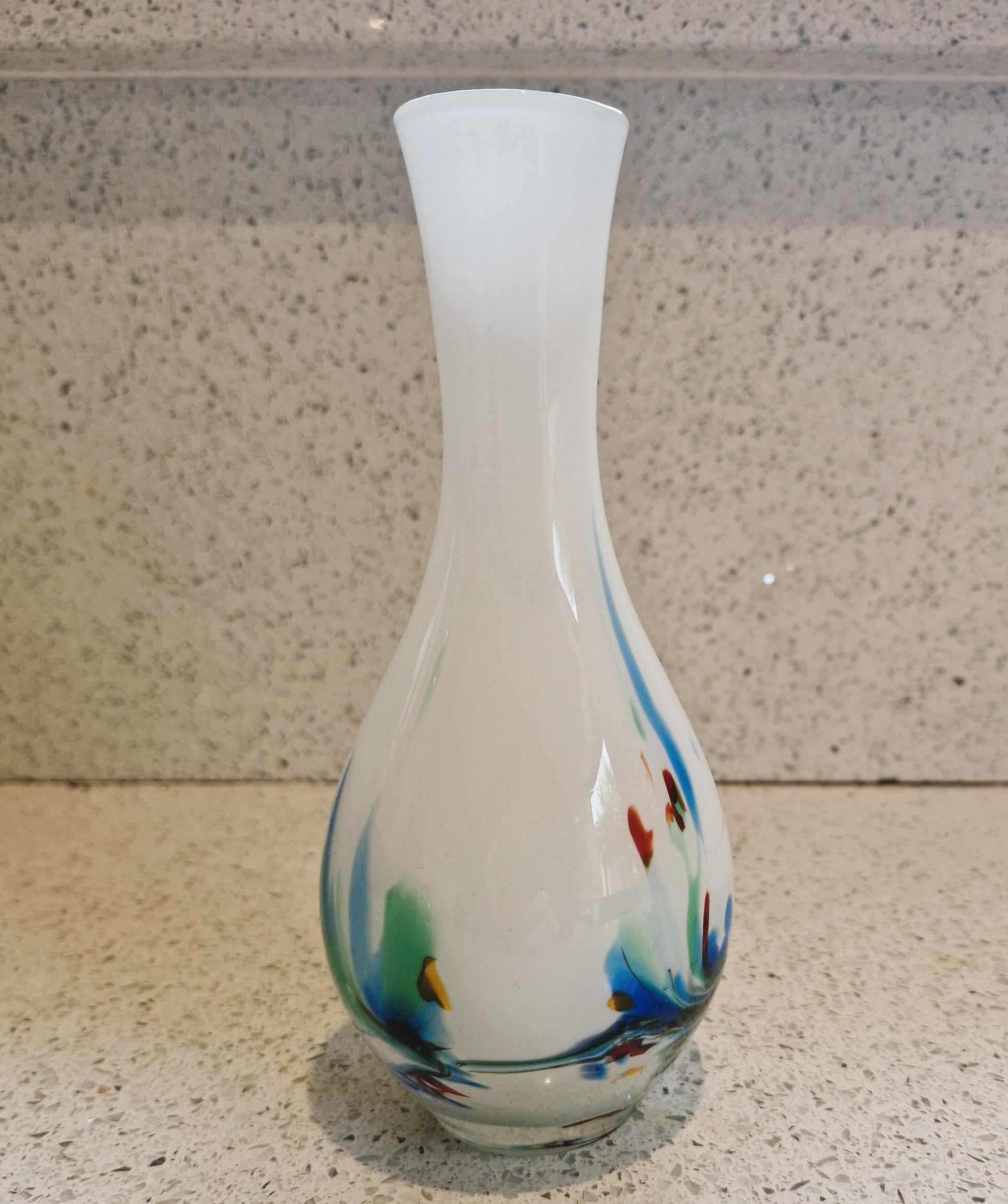 Mid century Art Glass Vase, White, Abstract design, Flower Vase, Mirano, Mirano Style, 