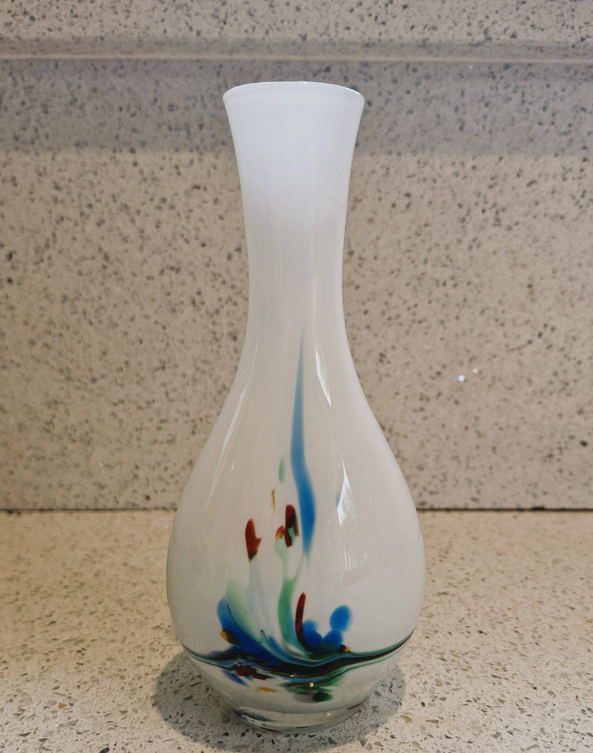 Mid century Art Glass Vase, White, Abstract design, Flower Vase, Mirano, Mirano Style, 