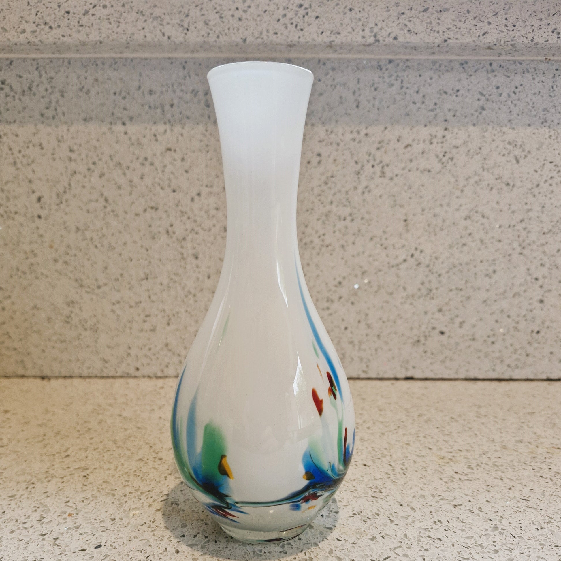 Mid century Art Glass Vase, White, Abstract design, Flower Vase, Mirano, Mirano Style, 