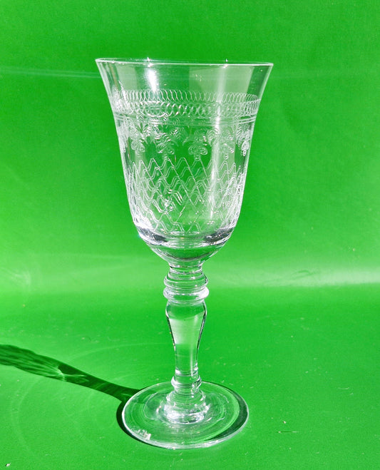 Pall Mall Lady Hamilton Wine Glasses, Balustre Stems, Edwardian, Art Deco Wine Glasses, Palms, Etched, 