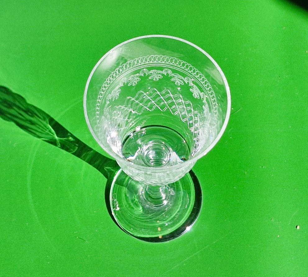 Pall Mall Lady Hamilton Wine Glasses, Balustre Stems, Edwardian, Art Deco Wine Glasses, Palms, Etched, 
