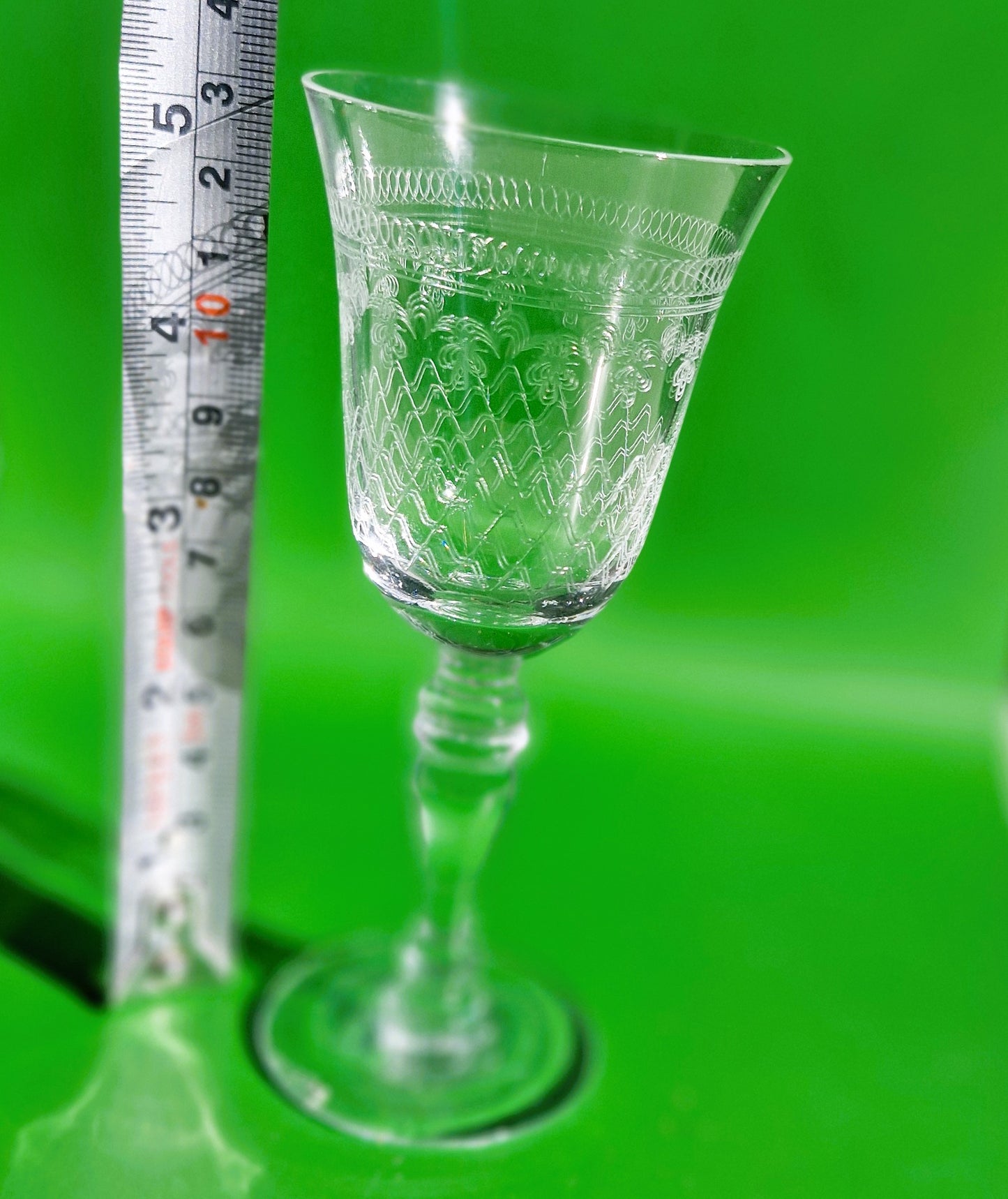 Pall Mall Lady Hamilton Wine Glasses, Balustre Stems, Edwardian, Art Deco Wine Glasses, Palms, Etched, 