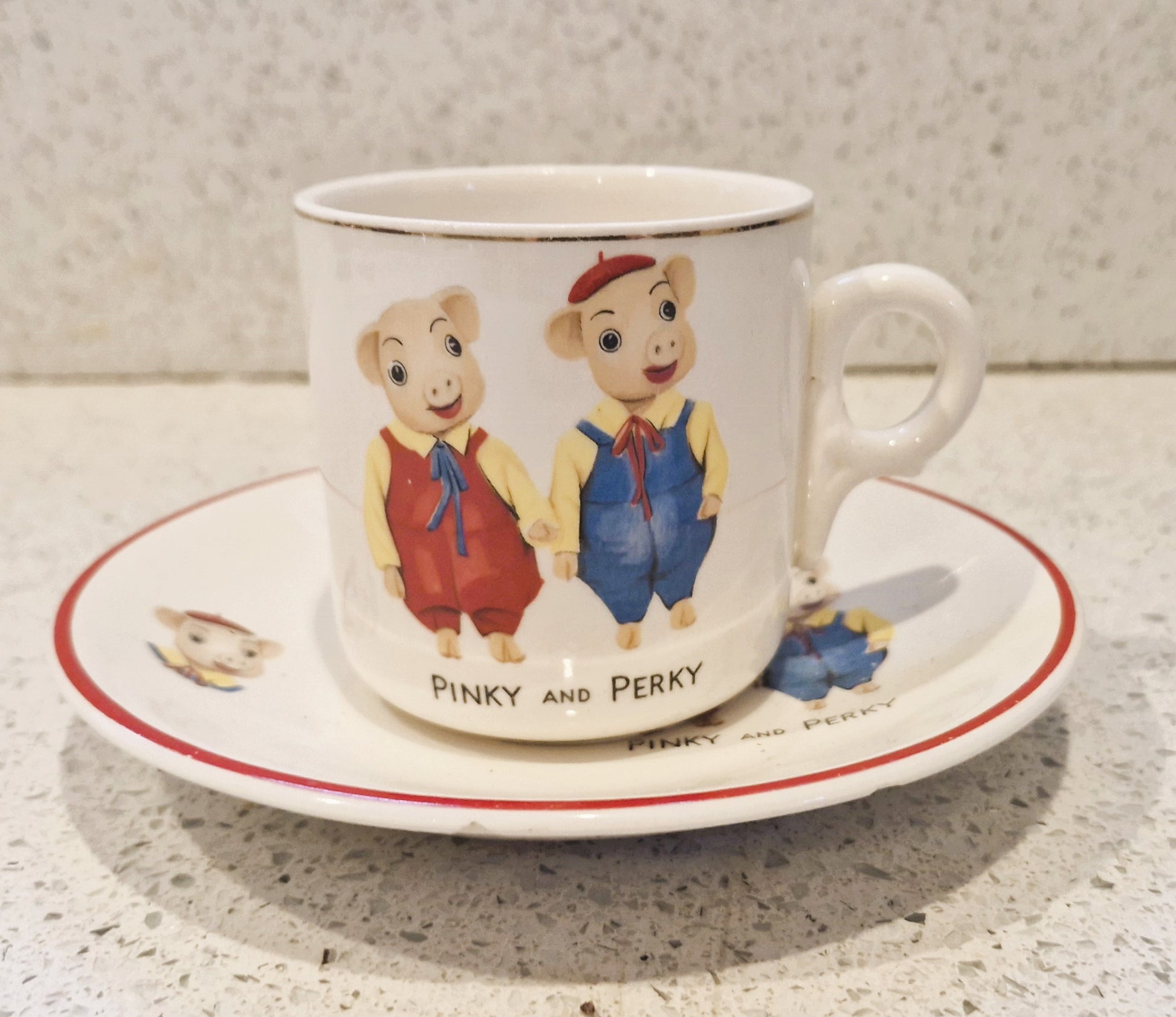 Pinky and Perky Cup and Saucer, 1960s, Vintage 