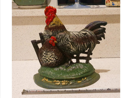 Cast Iron Cockerel Door Stop,  Large Cockrel Shaped Door Stop, Rooster, Chicken, Doorstop, Hand painted, Farmhouse, Country Home Decor