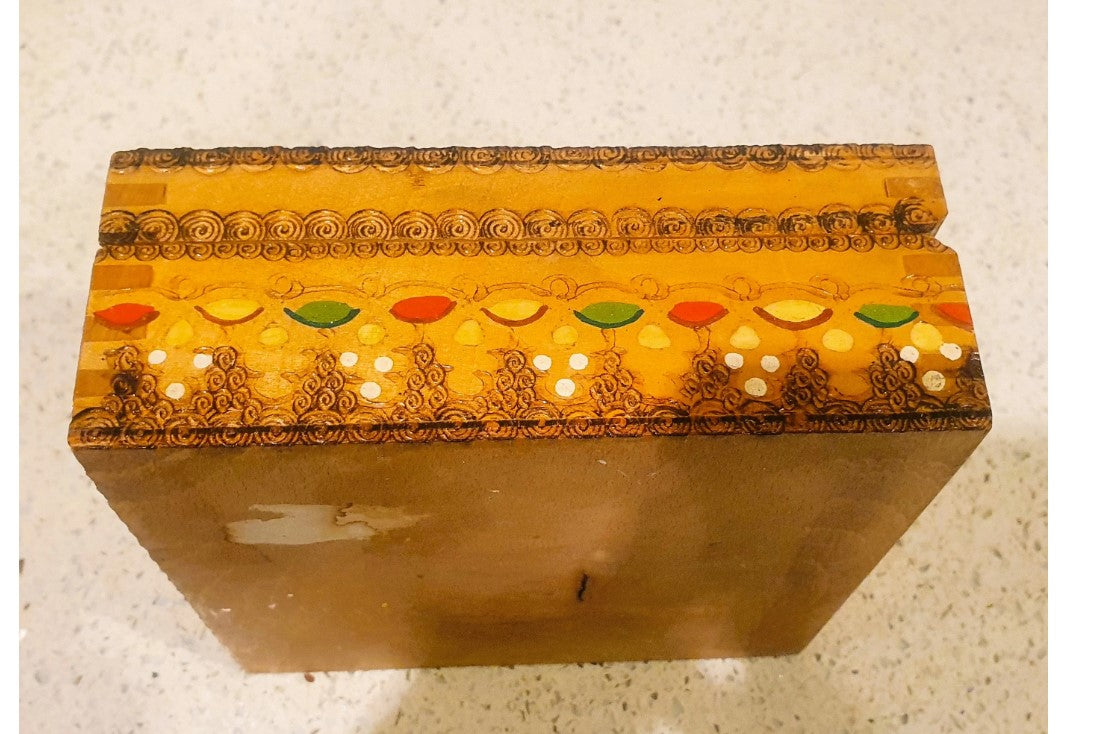 Vintage Cigar Box, Russian, Hand carved, hand Painted Wooden Cigar Box, Authentic, original, Inscribed, Painted