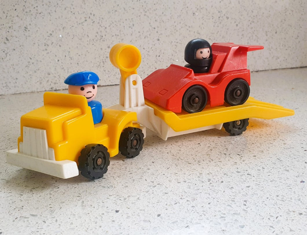 Fisher-Price Race Car, Fisher-Price Indy Race Set, Fisher-Price racing Car, Yellow Trailer and Truck, Fisher-Price Formula One Car, 1980s