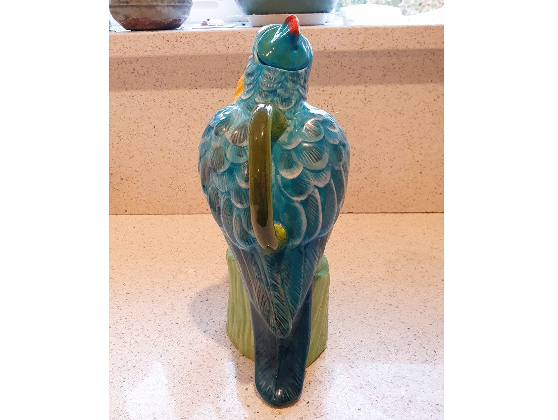 Large Parrot Jug, Parrot Pitcher, Vintage, Hand Painted Parrot Jug, Water Jug, Parrot Pitcher, Ceramic, Cockatoo, Macaw, 11 Inches