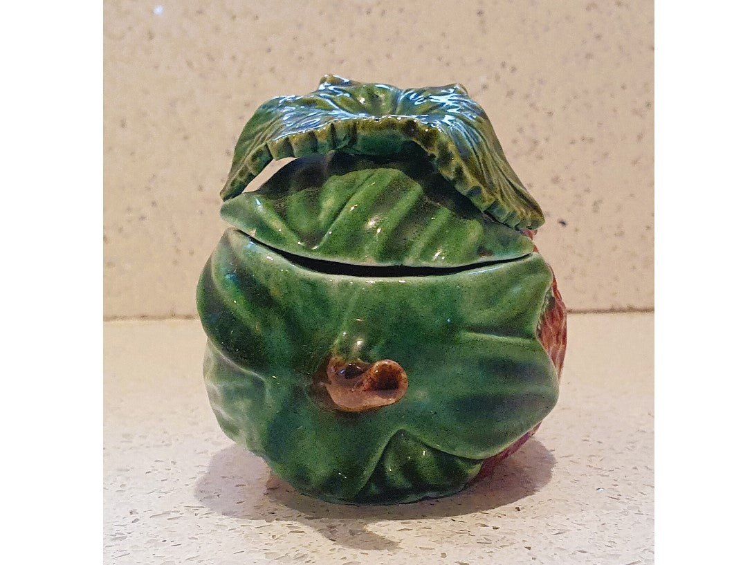 Majolica, Strawberry Jam Pot With Spoon, Quirky, Strawberry shaped,  Bowl, Dish, Jam Pot, Vintage Ceramic