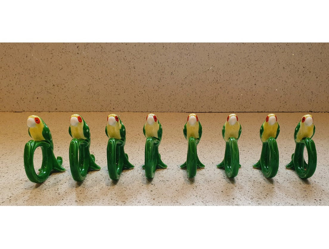 Fitz and Floyd Parrot Napkin Rings, Set of 8, Vintage Fitz and Floyd, Quirky Napkin Rings, Parrots, Napkins, ceramic